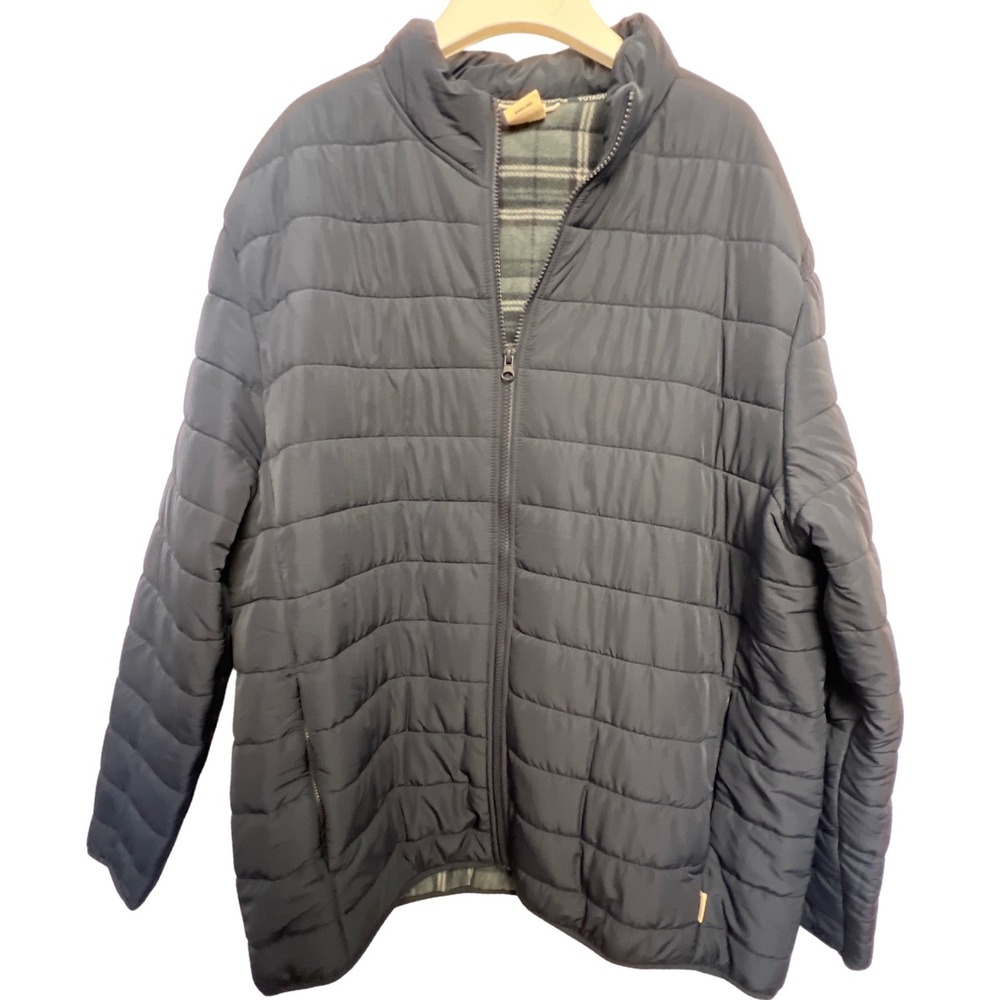 Voyager Quilted Puffer Jacket Navy Plaid Lined Full Zip Mens XXL Winter Ski Snow
